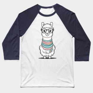 Fashion Llama with Scarf and Glasses Baseball T-Shirt